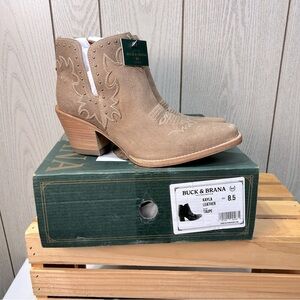Buck & Brana Kayla Size 8.5 Taupe Leather Western Cowboy Boots Country Music NIB